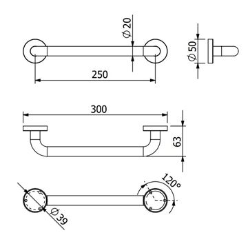 CONCEPT 100 madlo 300 mm, chrom CO-21556A Technický nákres