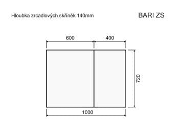 INTEDOOR BARI zrcadlová skříňka 100x72x14 cm, s vypínačem a el. zásuvkou, MDF, lesklá bílá BAZS100A0016 Technický nákres
