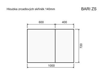 INTEDOOR BARI zrcadlová skříňka 100x72x14 cm, s vypínačem a el. zásuvkou, MDF, aqua marina mat BAZS100A6766 Technický nákres