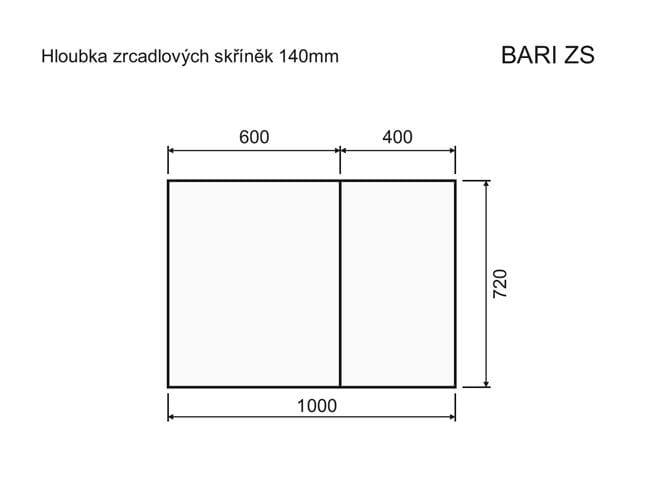 INTEDOOR BARI zrcadlová skříňka 100x72x14 cm, s vypínačem a el. zásuvkou, MDF, cotto mat BAZS100A9556 Technický nákres