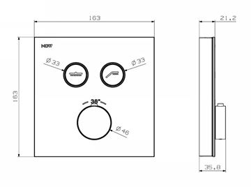 NDW SWISS BOX podomítková termostatická baterie, pro 2 spotřebiče, bílá PM10158/W Technický nákres