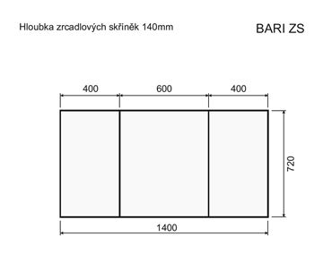 INTEDOOR BARI zrcadlová skříňka 140x72x14 cm, s vypínačem a el. zásuvkou, MDF, cotto mat BAZS140A9556 Technický nákres