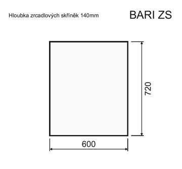 INTEDOOR BARI zrcadlová skříňka 60x72x14 cm, s vypínačem a el. zásuvkou, panty vlevo, MDF, dub anniversary BAZS60LA02 Technický nákres