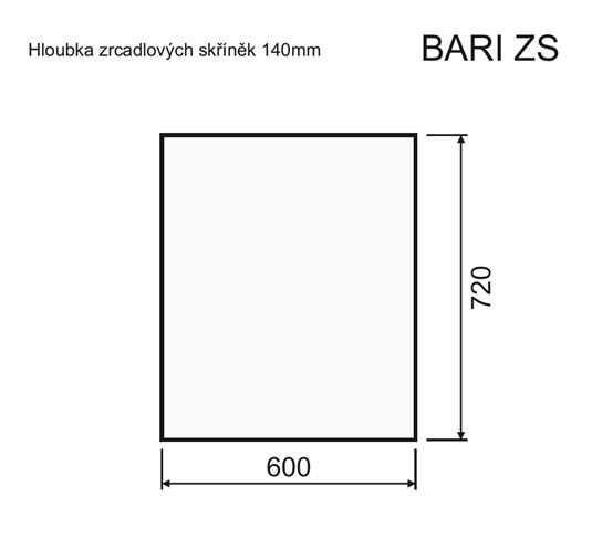 INTEDOOR BARI zrcadlová skříňka 60x72x14 cm, s vypínačem a el. zásuvkou, panty vpravo, MDF, dub anniversary BAZS60PA02 Technický nákres