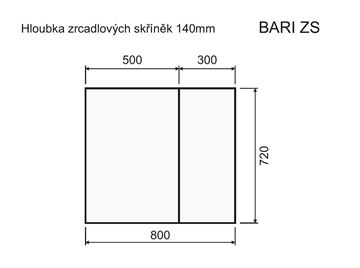 INTEDOOR BARI zrcadlová skříňka 80x72x14 cm, s vypínačem a el. zásuvkou, MDF, lesklá bílá BAZS80A0016 Technický nákres