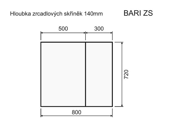 INTEDOOR BARI zrcadlová skříňka 80x72x14 cm, s vypínačem a el. zásuvkou, MDF, lesklá bílá BAZS80A0016 Technický nákres