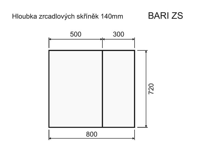 INTEDOOR BARI zrcadlová skříňka 80x72x14 cm, s vypínačem a el. zásuvkou, MDF, aqua marina mat BAZS80A6766 Technický nákres