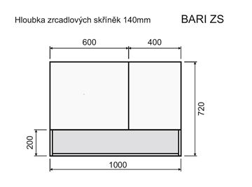 INTEDOOR BARI zrcadlová skříňka 100x72x14 cm, s vypínačem a el. zásuvkou, MDF, dub anniversary BAZSN100A02 Technický nákres