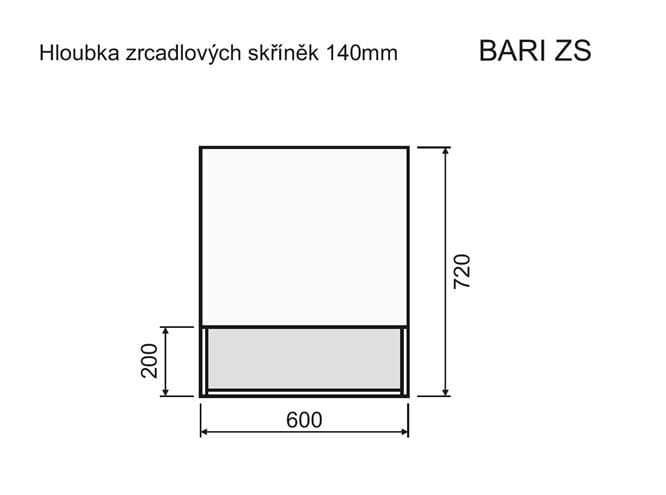 INTEDOOR BARI zrcadlová skříňka 60x72x14 cm, s vypínačem a el. zásuvkou, panty vpravo, MDF, lesklá bílá/dub anniversary BAZSN60PA0016/A02 Technický nákres