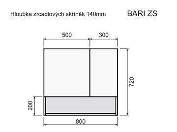 INTEDOOR BARI zrcadlová skříňka 80x72x14 cm, s vypínačem a el. zásuvkou, MDF, dub anniversary BAZSN80A02 Technický nákres