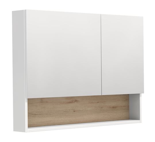INTEDOOR BARI zrcadlová skříňka 100x72x14 cm, s vypínačem a el. zásuvkou, MDF, lesklá bílá/dub anniversary BAZSN100A0016/A02 Obrázek - Hlavní obrázek