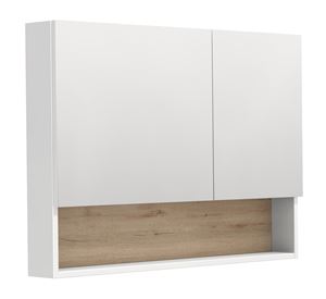 INTEDOOR BARI zrcadlová skříňka 100x72x14 cm, s vypínačem a el. zásuvkou, MDF, lesklá bílá/dub anniversary