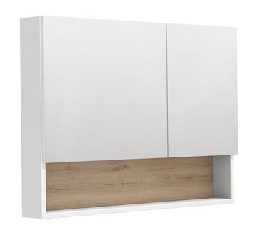 INTEDOOR BARI zrcadlová skříňka 100x72x14 cm, s vypínačem a el. zásuvkou, MDF, lesklá bílá/dub anniversary