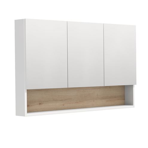 INTEDOOR BARI zrcadlová skříňka 120x72x14 cm, s vypínačem a el. zásuvkou, MDF, lesklá bílá/dub anniversary BAZSN120A0016/A02 Obrázek - Hlavní obrázek