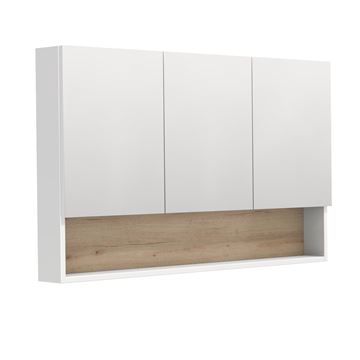 INTEDOOR BARI zrcadlová skříňka 120x72x14 cm, s vypínačem a el. zásuvkou, MDF, lesklá bílá/dub anniversary