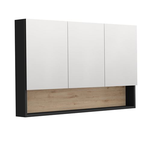 INTEDOOR BARI zrcadlová skříňka 120x72x14 cm, s vypínačem a el. zásuvkou, MDF, matná černá/dub anniversary BAZSN120A3686/A02 Obrázek - Hlavní obrázek