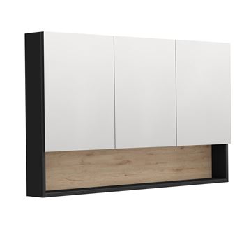 INTEDOOR BARI zrcadlová skříňka 120x72x14 cm, s vypínačem a el. zásuvkou, MDF, matná černá/dub anniversary