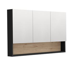 INTEDOOR BARI zrcadlová skříňka 120x72x14 cm, s vypínačem a el. zásuvkou, MDF, matná černá/dub anniversary