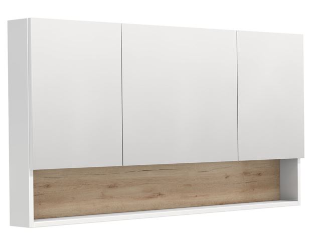 INTEDOOR BARI zrcadlová skříňka 140x72x14 cm, s vypínačem a el. zásuvkou, MDF, lesklá bílá/dub anniversary BAZSN140A0016/A02 Obrázek - Hlavní obrázek