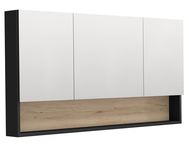 INTEDOOR BARI zrcadlová skříňka 140x72x14 cm, s vypínačem a el. zásuvkou, MDF, matná černá/dub anniversary BAZSN140A3686/A02 Obrázek - Hlavní obrázek