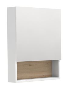 INTEDOOR BARI zrcadlová skříňka 60x72x14 cm, s vypínačem a el. zásuvkou, panty vlevo, MDF, lesklá bílá/dub anniversary