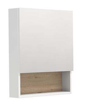 INTEDOOR BARI zrcadlová skříňka 60x72x14 cm, s vypínačem a el. zásuvkou, panty vlevo, MDF, lesklá bílá/dub anniversary