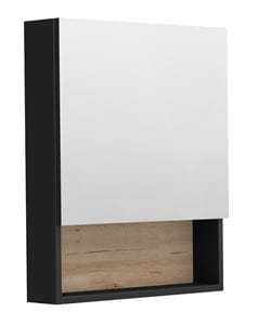 INTEDOOR BARI zrcadlová skříňka 60x72x14 cm, s vypínačem a el. zásuvkou, panty vlevo, MDF, matná černá/dub anniversary