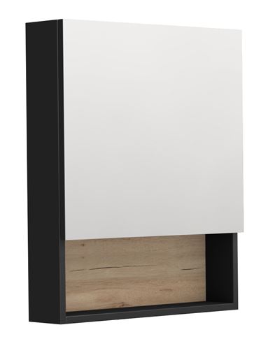 INTEDOOR BARI zrcadlová skříňka 60x72x14 cm, s vypínačem a el. zásuvkou, panty vlevo, MDF, matná černá/dub anniversary BAZSN60LA3686/A02 Obrázek - Hlavní obrázek