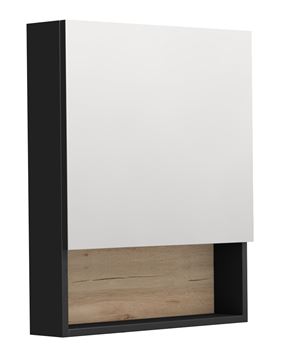 INTEDOOR BARI zrcadlová skříňka 60x72x14 cm, s vypínačem a el. zásuvkou, panty vlevo, MDF, matná černá/dub anniversary