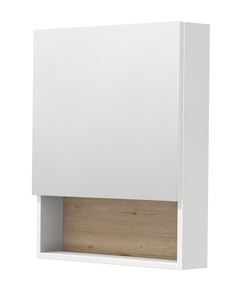 INTEDOOR BARI zrcadlová skříňka 60x72x14 cm, s vypínačem a el. zásuvkou, panty vpravo, MDF, lesklá bílá/dub anniversary