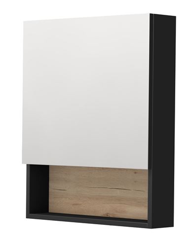 INTEDOOR BARI zrcadlová skříňka 60x72x14 cm, s vypínačem a el. zásuvkou, panty vpravo, MDF, matná černá/dub anniversary BAZSN60PA3686/A02 Obrázek - Hlavní obrázek
