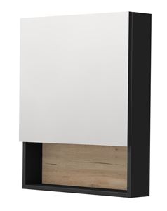 INTEDOOR BARI zrcadlová skříňka 60x72x14 cm, s vypínačem a el. zásuvkou, panty vpravo, MDF, matná černá/dub anniversary