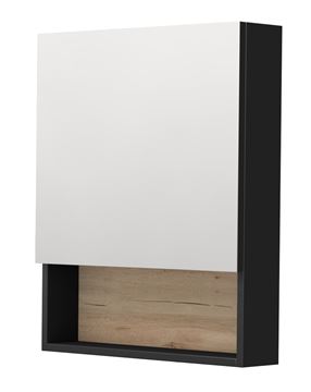 INTEDOOR BARI zrcadlová skříňka 60x72x14 cm, s vypínačem a el. zásuvkou, panty vpravo, MDF, matná černá/dub anniversary