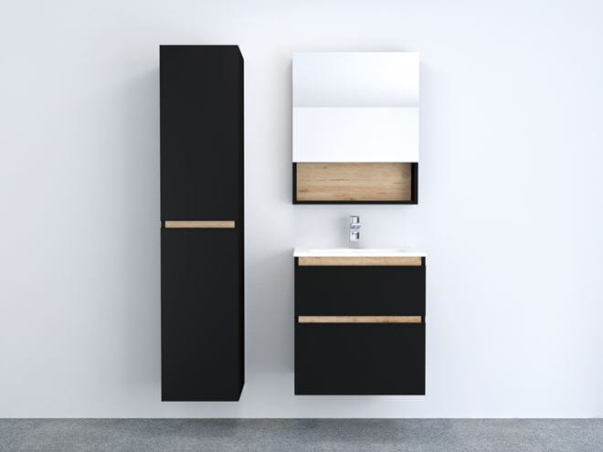 INTEDOOR BARI zrcadlová skříňka 60x72x14 cm, s vypínačem a el. zásuvkou, panty vpravo, MDF, matná černá/dub anniversary BAZSN60PA3686/A02 Obrázek - fotka