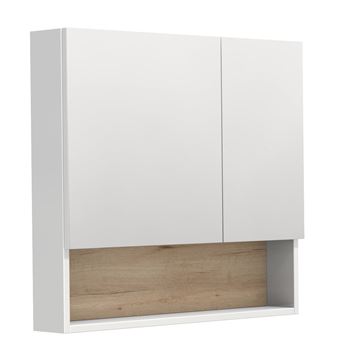 INTEDOOR BARI zrcadlová skříňka 80x72x14 cm, s vypínačem a el. zásuvkou, MDF, lesklá bílá/dub anniversary