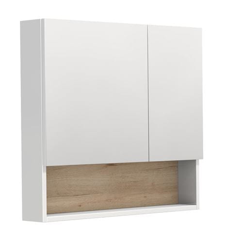 INTEDOOR BARI zrcadlová skříňka 80x72x14 cm, s vypínačem a el. zásuvkou, MDF, lesklá bílá/dub anniversary BAZSN80A0016/A02 Obrázek - Hlavní obrázek