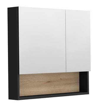 INTEDOOR BARI zrcadlová skříňka 80x72x14 cm, s vypínačem a el. zásuvkou, MDF, matná černá/dub anniversary