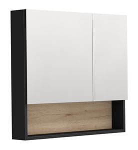 INTEDOOR BARI zrcadlová skříňka 80x72x14 cm, s vypínačem a el. zásuvkou, MDF, matná černá/dub anniversary