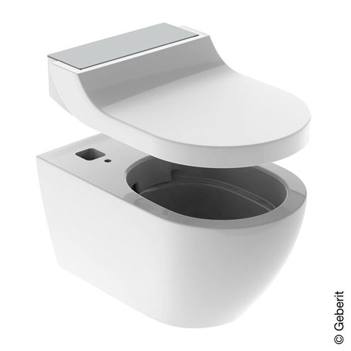 GEBERIT AQUACLEAN TUMA COMFORT bidetové sedátko, SoftOpening, bílá/kartáčovaná nerez 146.270.FW.1 Obrázek - fotka