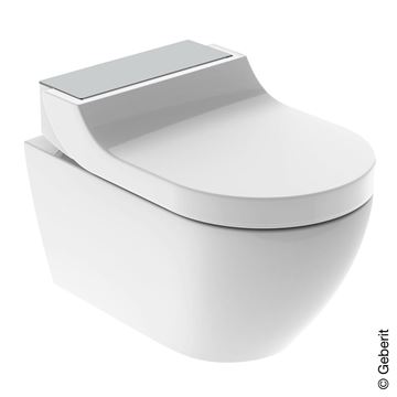 GEBERIT AQUACLEAN TUMA COMFORT závěsné WC s bidetovým sedátkem, SoftOpening, Rimless, KeraTect, bílá/kartáčovaná nerez