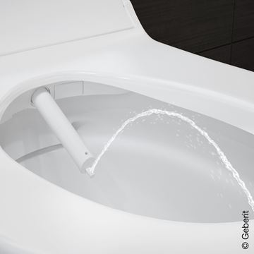 GEBERIT AQUACLEAN TUMA COMFORT závěsné WC s bidetovým sedátkem, SoftOpening, Rimless, KeraTect, bílá/kartáčovaná nerez 146.290.FW.1 Obrázek - fotka