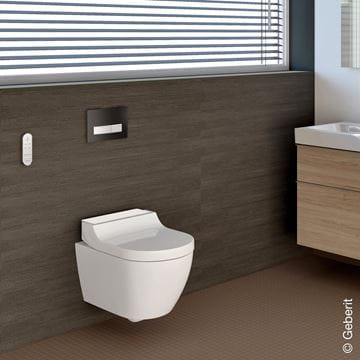 GEBERIT AQUACLEAN TUMA COMFORT závěsné WC s bidetovým sedátkem, SoftOpening, Rimless, KeraTect, bílá/bílé sklo 146.290.SI.1 Obrázek - fotka