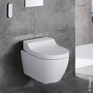 GEBERIT AQUACLEAN TUMA COMFORT závěsné WC s bidetovým sedátkem, SoftOpening, Rimless, KeraTect, bílá/bílé sklo 146.290.SI.1 Obrázek - fotka