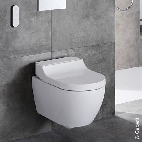 GEBERIT AQUACLEAN TUMA COMFORT závěsné WC s bidetovým sedátkem, SoftOpening, Rimless, KeraTect, bílá/bílé sklo 146.290.SI.1 Obrázek - fotka