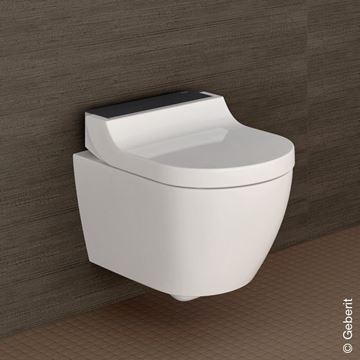 GEBERIT AQUACLEAN TUMA COMFORT závěsné WC s bidetovým sedátkem, SoftOpening, Rimless, KeraTect, bílá/černé sklo 146.290.SJ.1 Obrázek - fotka