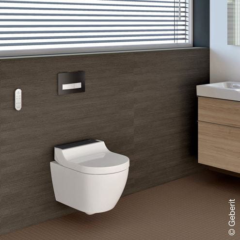 GEBERIT AQUACLEAN TUMA COMFORT závěsné WC s bidetovým sedátkem, SoftOpening, Rimless, KeraTect, bílá/černé sklo 146.290.SJ.1 Obrázek - fotka