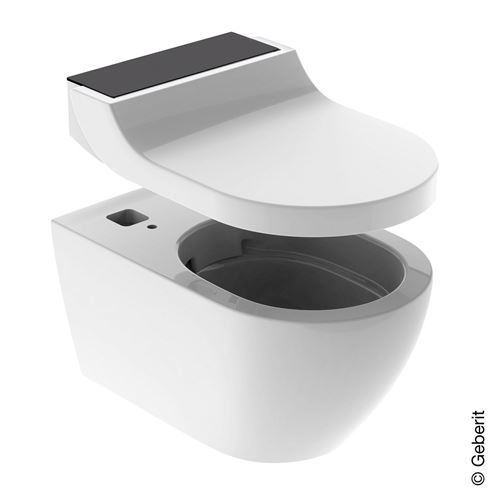 GEBERIT AQUACLEAN TUMA COMFORT závěsné WC s bidetovým sedátkem, SoftOpening, Rimless, KeraTect, bílá/černé sklo 146.290.SJ.1 Obrázek - fotka