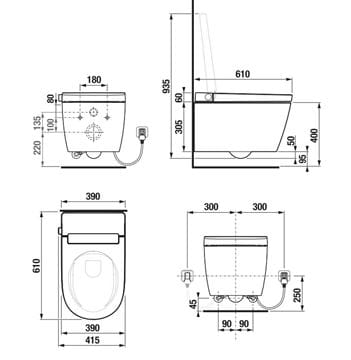 JIKA MILA závěsné WC s bidetovým sedátkem, JIKAClean, Rimless H8215230000001 Technický nákres