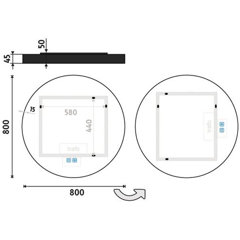 NIMCO ZP 31000 zrcadlo 80 cm, s osvětlením, s regulací stmívání a teploty světla, se dvěma senzory ZPC 31002RVX-90 Technický nákres