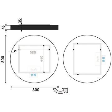 NIMCO ZP 31000 zrcadlo 80 cm, s osvětlením, s regulací stmívání a teploty světla, se dvěma senzory ZPC 31002RVX-90 Technický nákres
